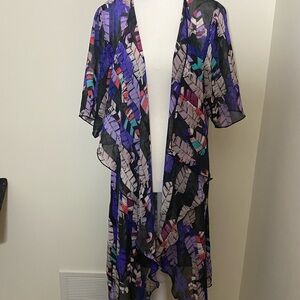 LulaRoe Shirley Kimono with a Colorful Feathered